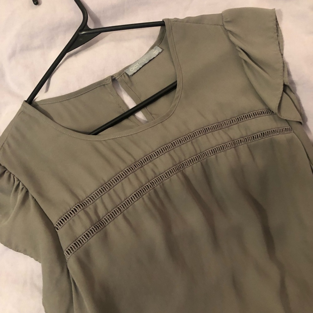 Grey flutter sleeve blouse